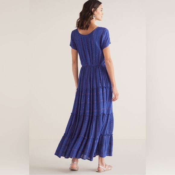 Soft Surroundings Womens Size 3X Kara Shimmer Tiered Sequin Blue Maxi Dress Plus - Picture 2 of 10